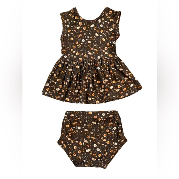 🇨🇦 Little Eyes Auburn Bloom Bamboo Peplum Set - Peplum Top & Bummies - Picture 1 of 6